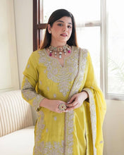 Wedding Wear Yellow Color Heavy Chinon Silk Sharara For Girls