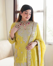 Wedding Wear Yellow Color Heavy Chinon Silk Sharara For Girls