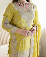 Wedding Wear Yellow Color Heavy Chinon Silk Sharara For Girls