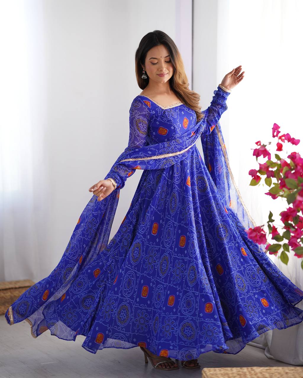 Wedding Wear Blue Color Pure Soft Light Weight Chiffon Gown For Girls