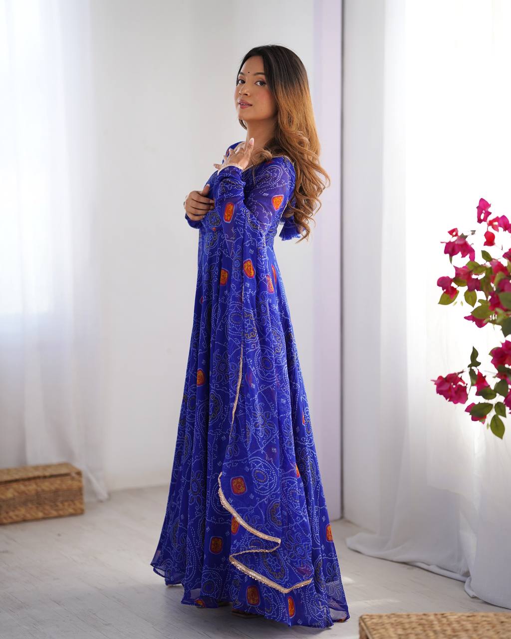 Wedding Wear Blue Color Pure Soft Light Weight Chiffon Gown For Girls