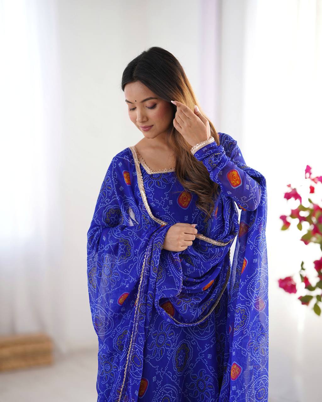 Wedding Wear Blue Color Pure Soft Light Weight Chiffon Gown For Girls