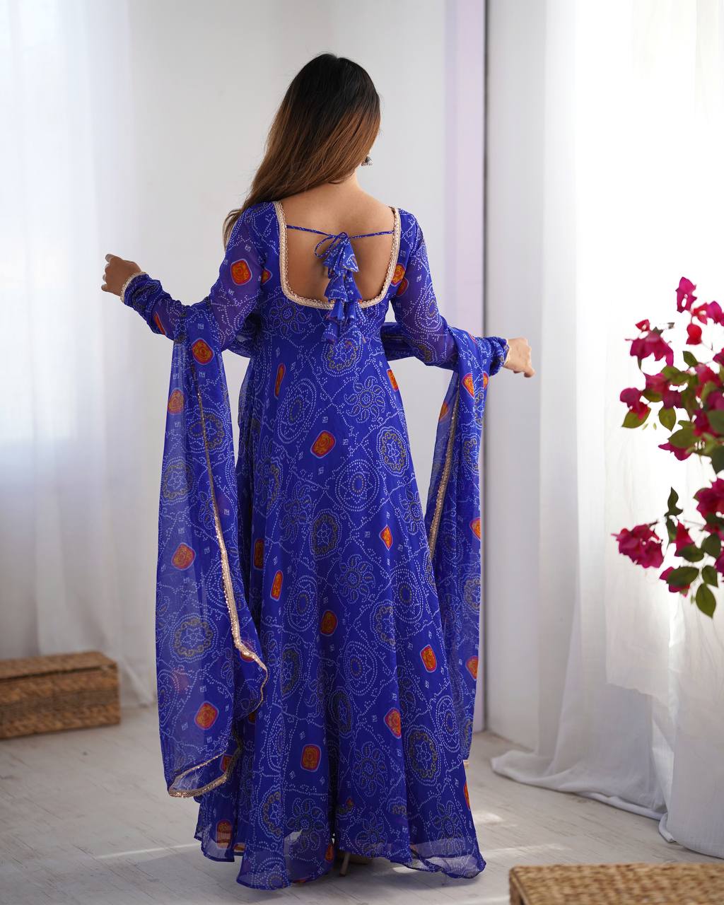 Wedding Wear Blue Color Pure Soft Light Weight Chiffon Gown For Girls