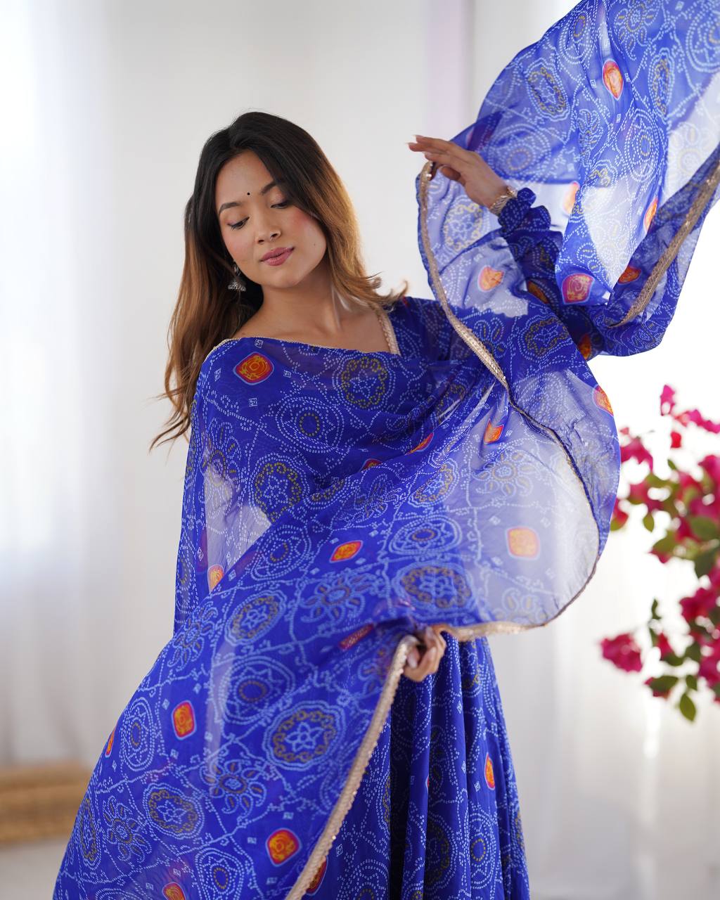 Wedding Wear Blue Color Pure Soft Light Weight Chiffon Gown For Girls