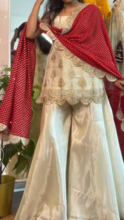 Party Wear White Color Heavy Tedy Crush Sharara For Women