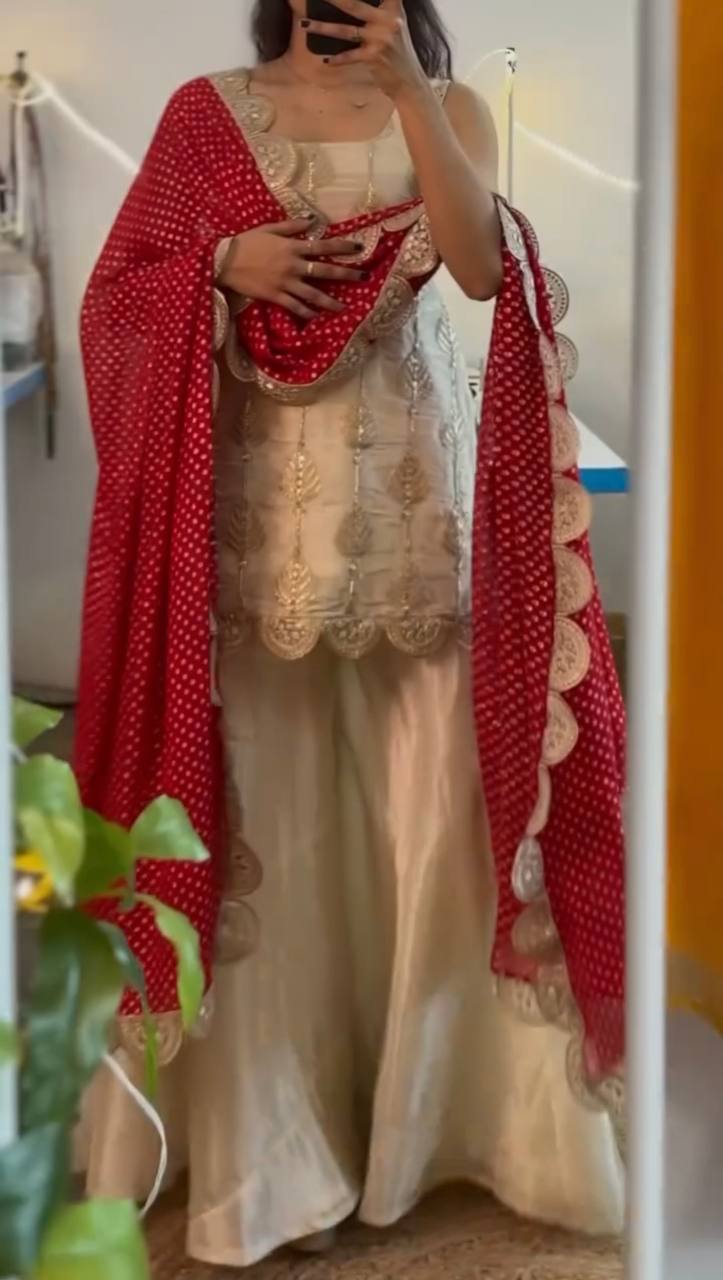 Party Wear White Color Heavy Tedy Crush Sharara For Women