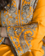 Wedding Wear Yellow Color Pure Chinon Silk Kurti For Girls