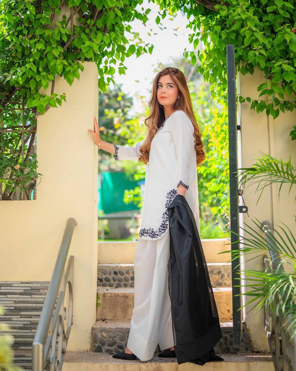 Party Wear White Color Roman Silk With Embroidery Kurti For Girls