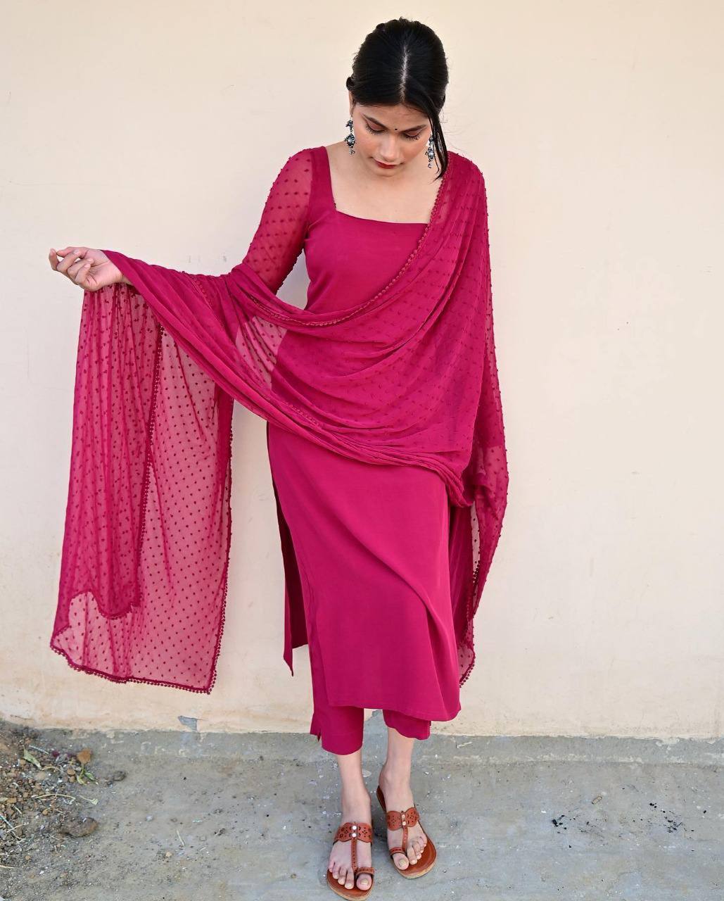 Party Wear Pink Color Heavy Pure Maska Cotton Silk Kurti For Girls