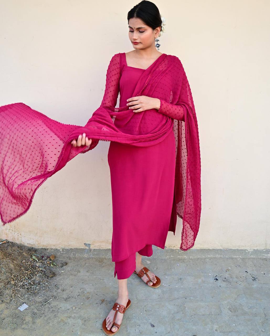 Party Wear Pink Color Heavy Pure Maska Cotton Silk Kurti For Girls