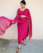 Party Wear Pink Color Heavy Pure Maska Cotton Silk Kurti For Girls