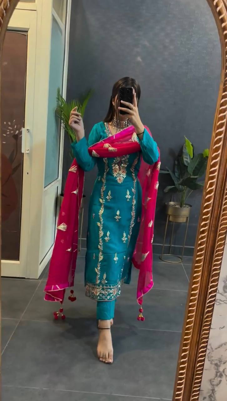 SKY BLUE COLOR HEAVY EMBROIDERY KURTI FOR GIRLS