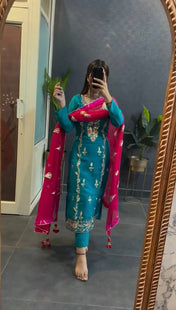 SKY BLUE COLOR HEAVY EMBROIDERY KURTI FOR GIRLS