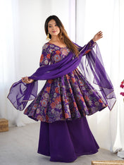 Wedding Wear Purple Color Heavy Pure Soft Chanderi Gown For Girls