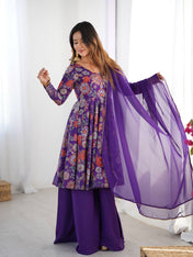 Wedding Wear Purple Color Heavy Pure Soft Chanderi Gown For Girls