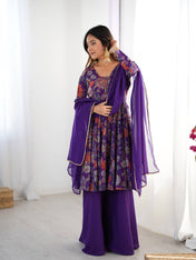 Wedding Wear Purple Color Heavy Pure Soft Chanderi Gown For Girls
