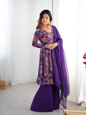 Wedding Wear Purple Color Heavy Pure Soft Chanderi Gown For Girls