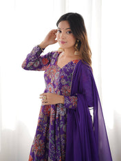 Wedding Wear Purple Color Heavy Pure Soft Chanderi Gown For Girls