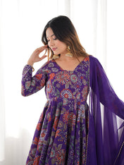 Wedding Wear Purple Color Heavy Pure Soft Chanderi Gown For Girls