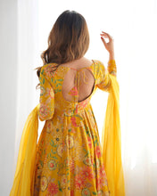 Party Wear Yellow Color Heavy Soft Chanderi Gown For Girls