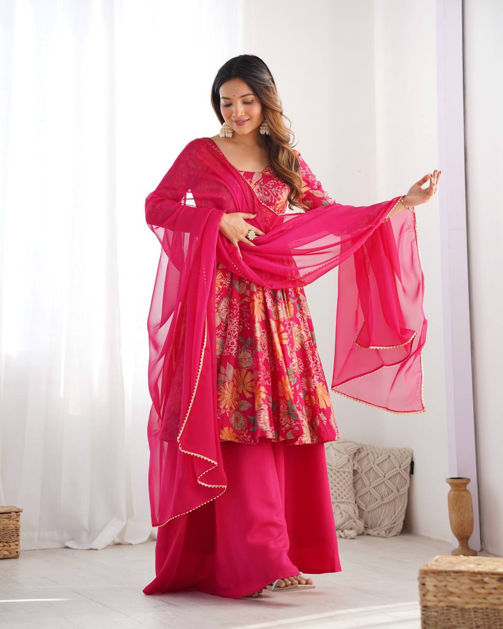 Wedding Wear Pink Color Heavy Soft Chanderi Gown For Girls