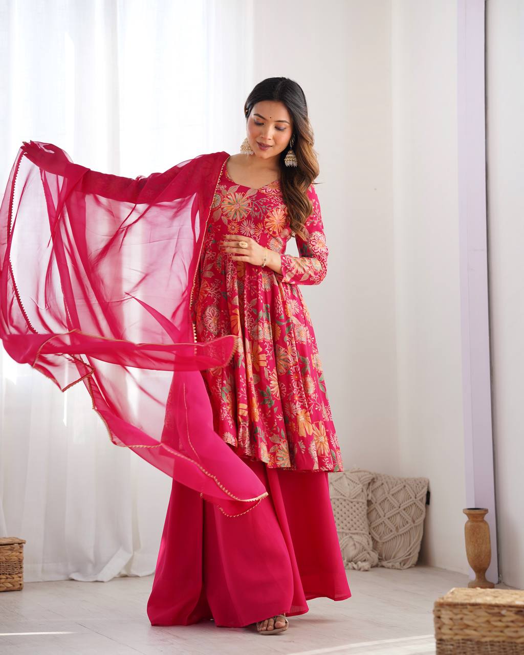 Wedding Wear Pink Color Heavy Soft Chanderi Gown For Girls