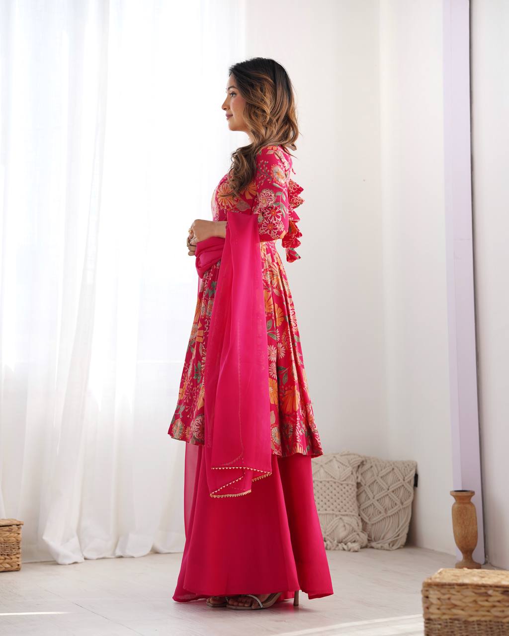 Wedding Wear Pink Color Heavy Soft Chanderi Gown For Girls