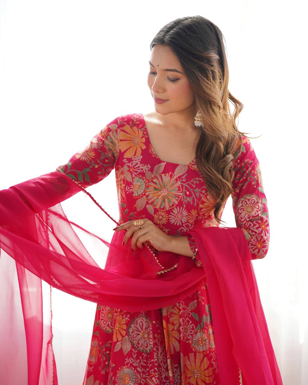 Wedding Wear Pink Color Heavy Soft Chanderi Gown For Girls