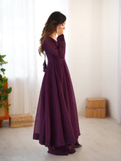 Party Wear Wine Color Heavy Fandy Silk Gown For Girls