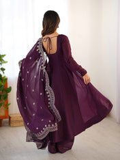 Party Wear Wine Color Heavy Fandy Silk Gown For Girls