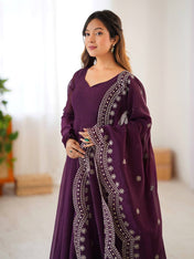 Party Wear Wine Color Heavy Fandy Silk Gown For Girls