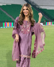 Wedding Wear Purple Color Chinnon Silk Suit For Girls