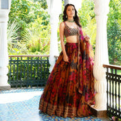 Wedding Wear Multi Color Tebi Organza Lehenga For Girls