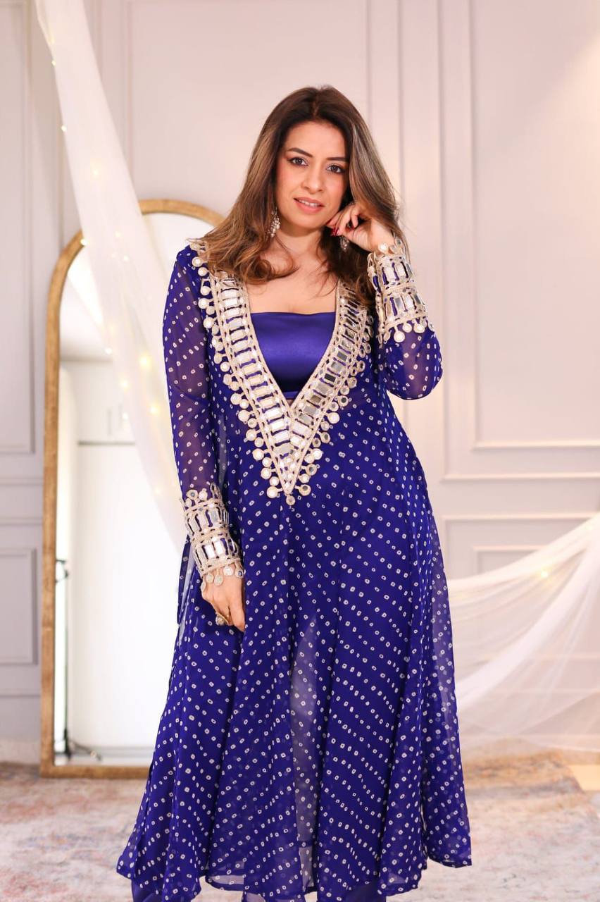 Party Wear Purple Color Chinon Silk Gown For Girls