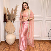 Party Wear Peach Color French Crape With Drees For Girls