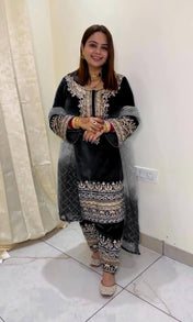 Party Wear Black Color Heavy Viscose Velvet Kurti For Girls