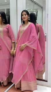 Festival Wear Pink Color Heavy Pure Chinnon Silk Sharara For Girls