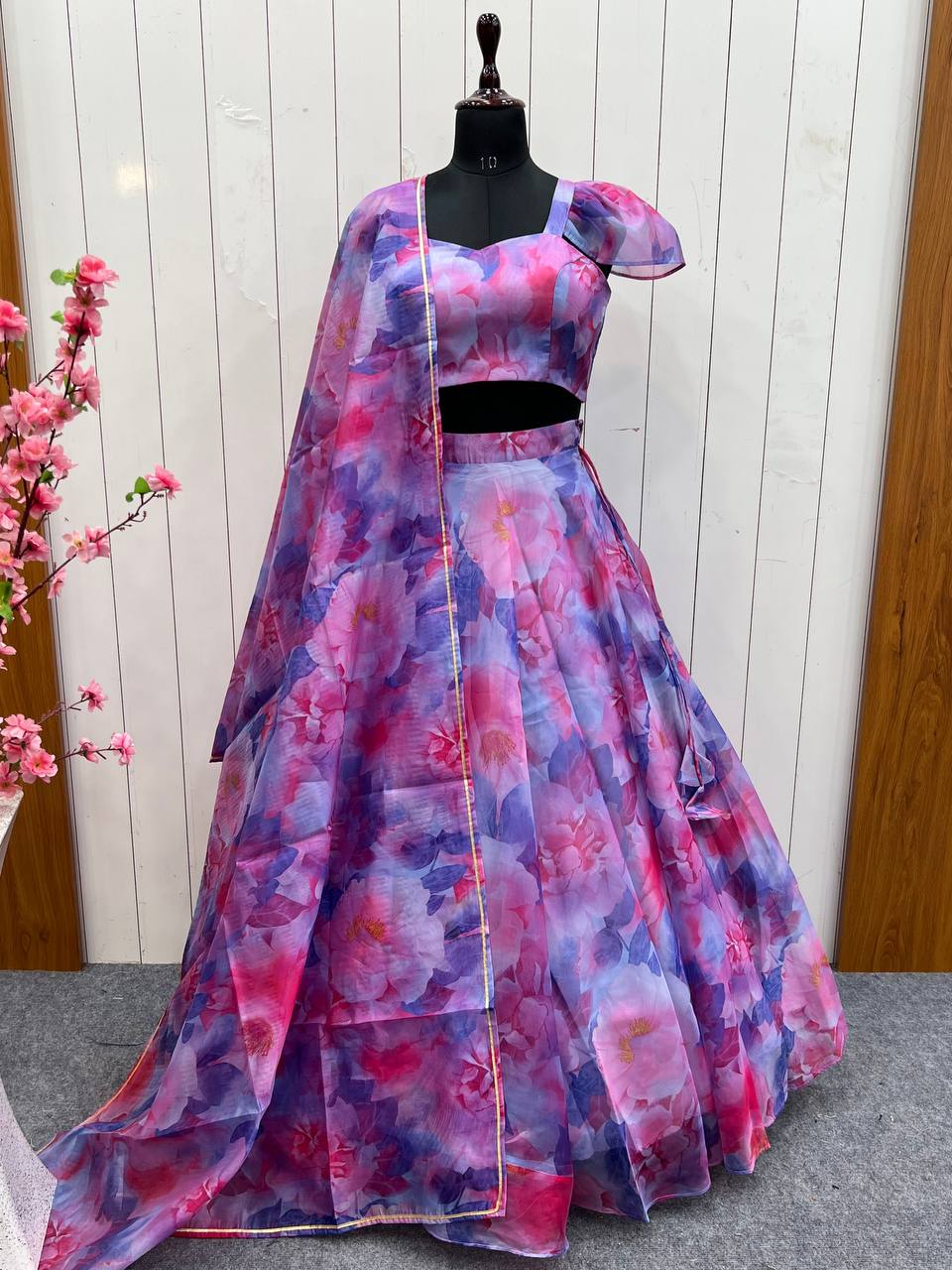Wedding Wear Multi Color Pure Soft Tabby Organza Silk Lehenga For Girls