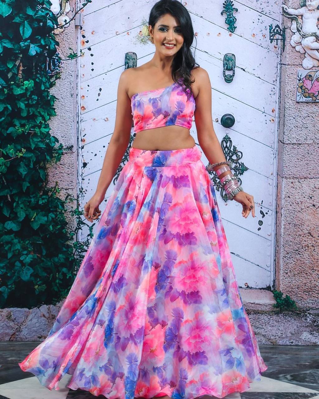 Wedding Wear Multi Color Pure Soft Tabby Organza Silk Lehenga For Girls