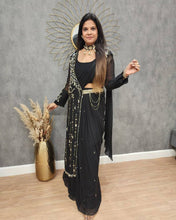 Party Wear Black Color Faux Georgette Saree For Women
