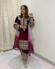 Wedding Wear Maroon Color Heavy Viscose Velvet Kurta For Women