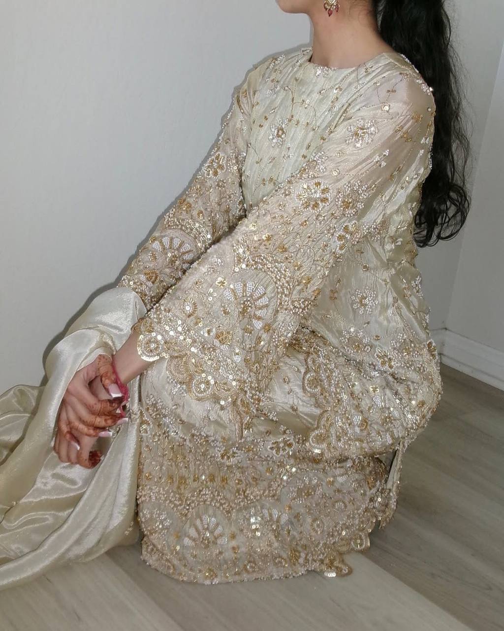 Party Wear Cream Color Chinon Silk Sharara For Girls