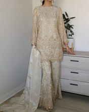 Party Wear Cream Color Chinon Silk Sharara For Girls
