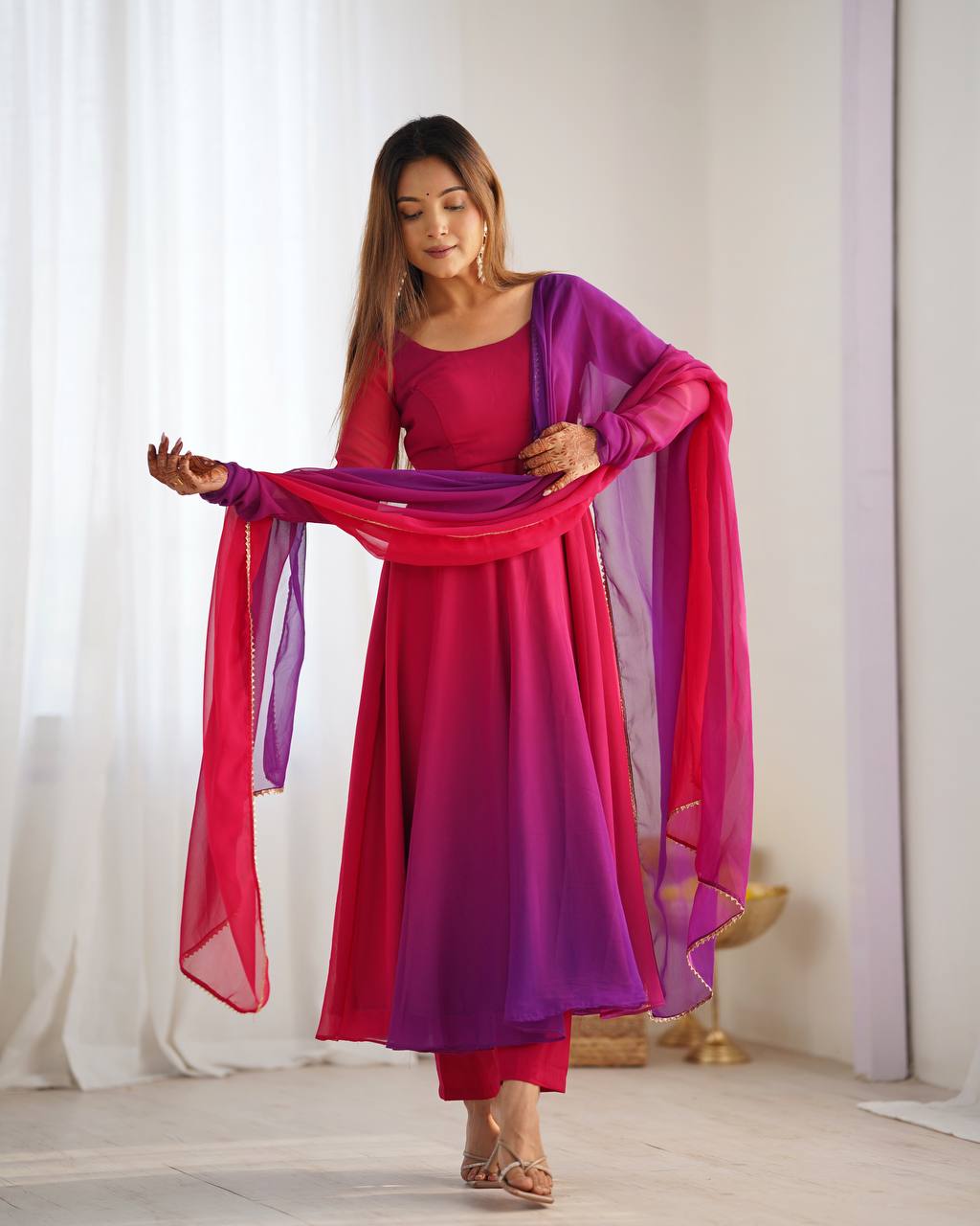 Wedding Wear Multi Color Heavy Fox Georgette Gown For Girls