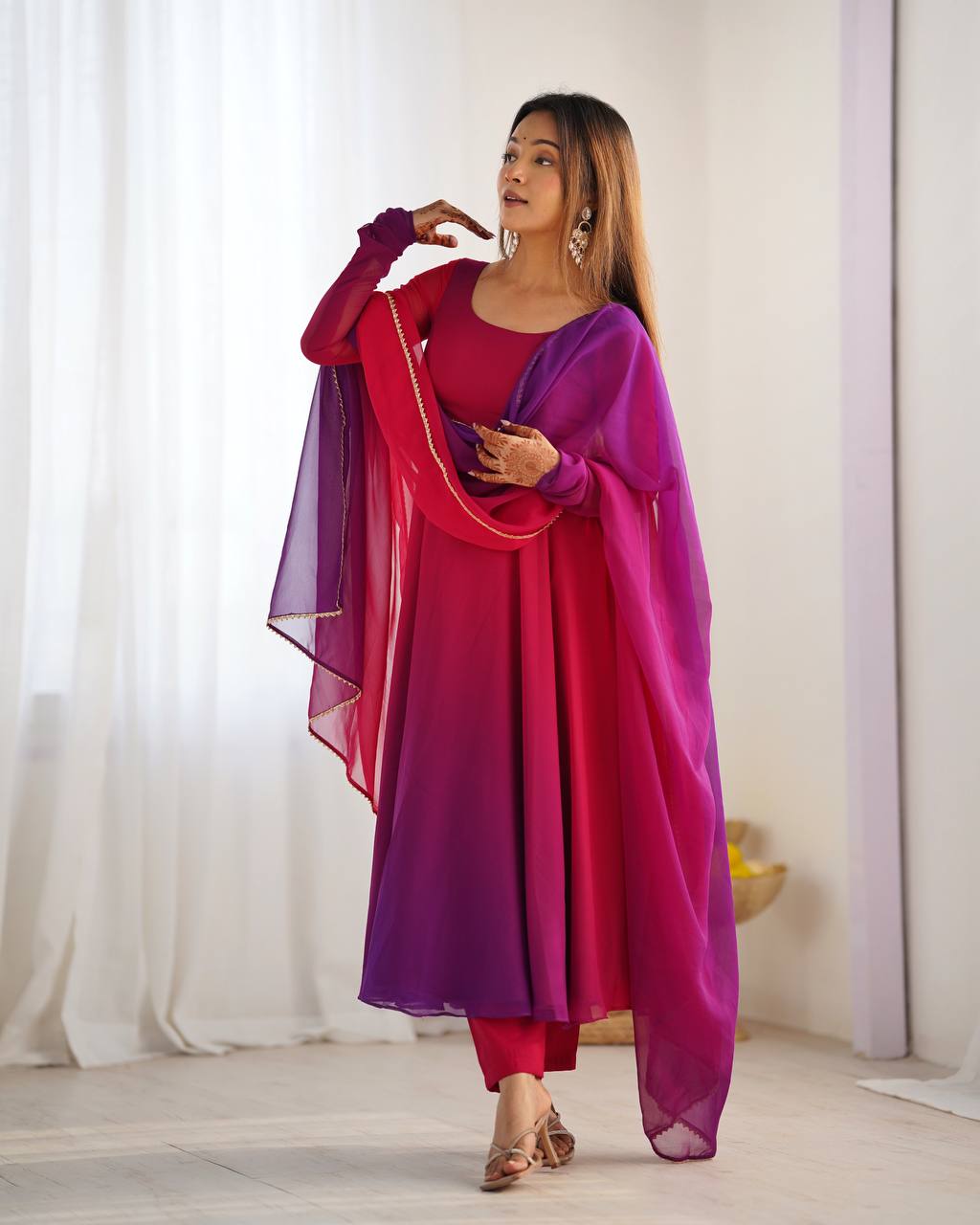 Wedding Wear Multi Color Heavy Fox Georgette Gown For Girls