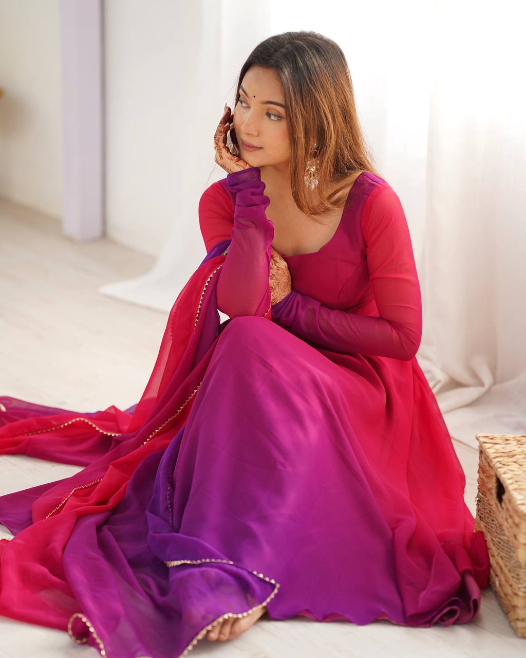 Wedding Wear Multi Color Heavy Fox Georgette Gown For Girls