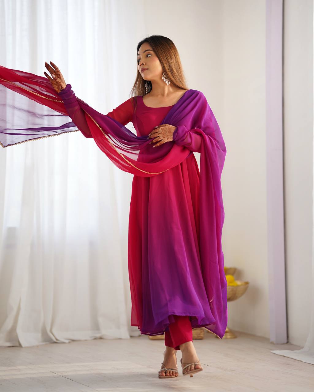 Wedding Wear Multi Color Heavy Fox Georgette Gown For Girls