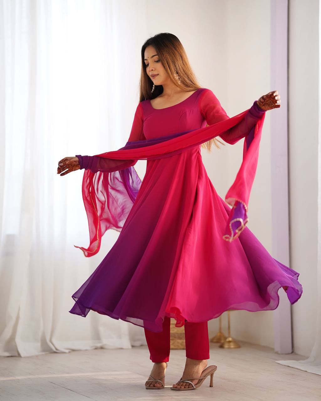 Wedding Wear Multi Color Heavy Fox Georgette Gown For Girls