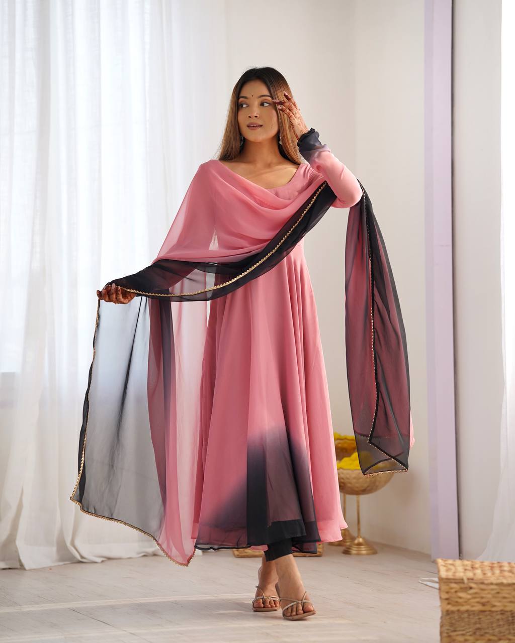 Party Wear Multi Color Heavy Fox Georgette Gown For Girls