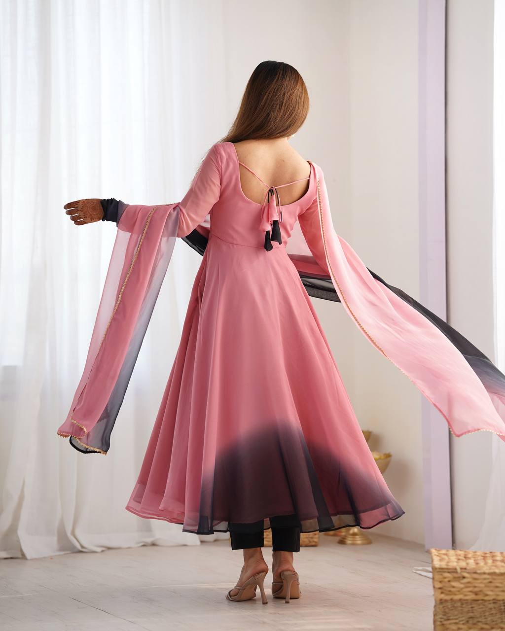 Party Wear Multi Color Heavy Fox Georgette Gown For Girls